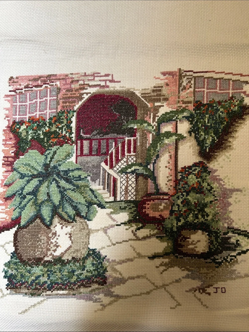 Vintage-Inspired Green and Red Needlepoint Wall Art